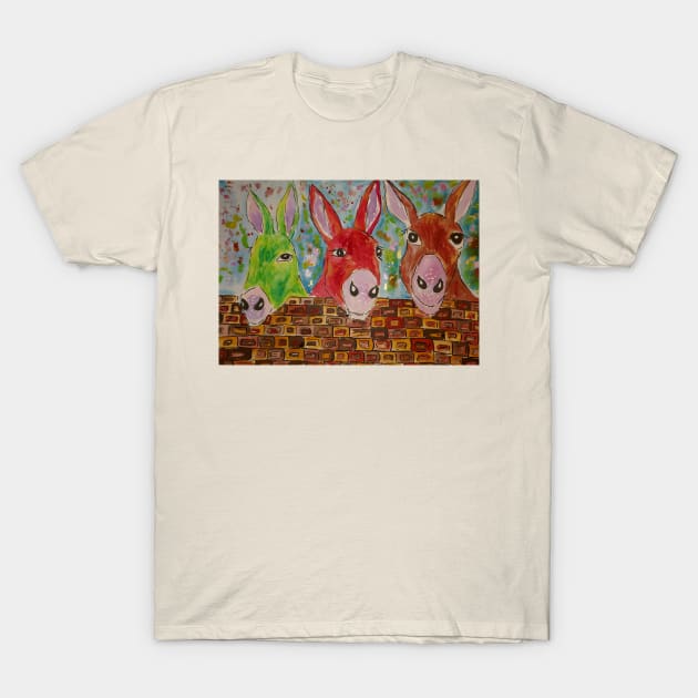 Three quirky colourful Donkeys T-Shirt by Casimirasquirkyart